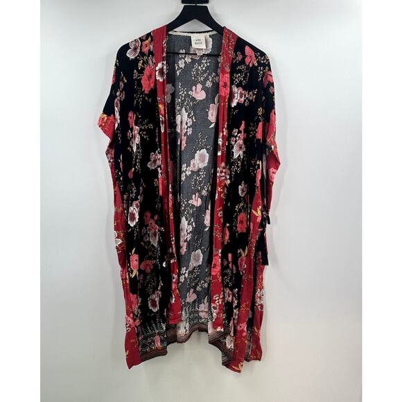 Knox Rose Other - Knox Rose Boho Black and Red Floral Tassel Kimono Size Medium Large